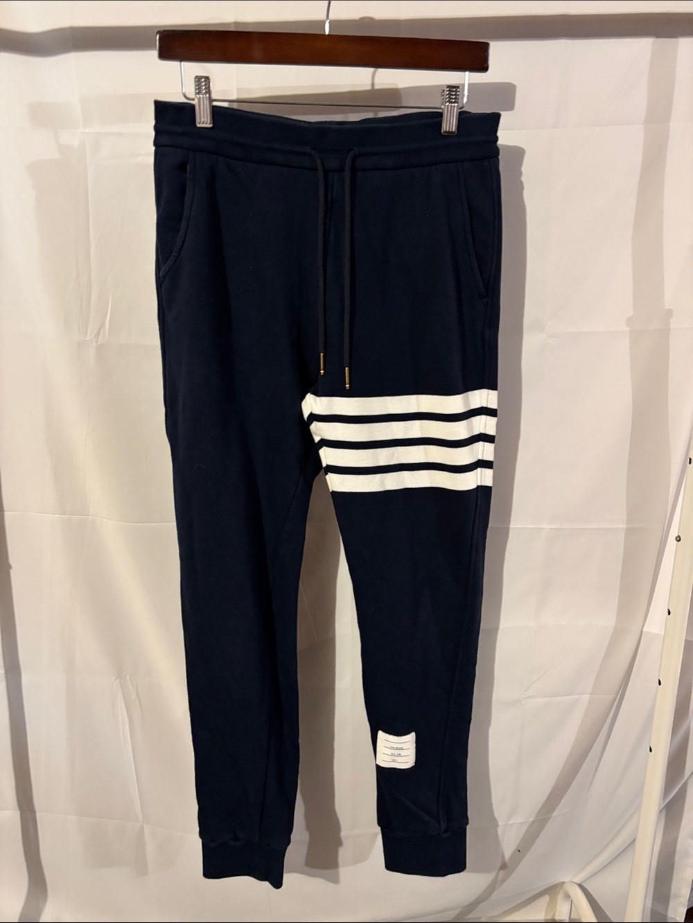 Thom Browne Navy Sweatpants with White Stripes